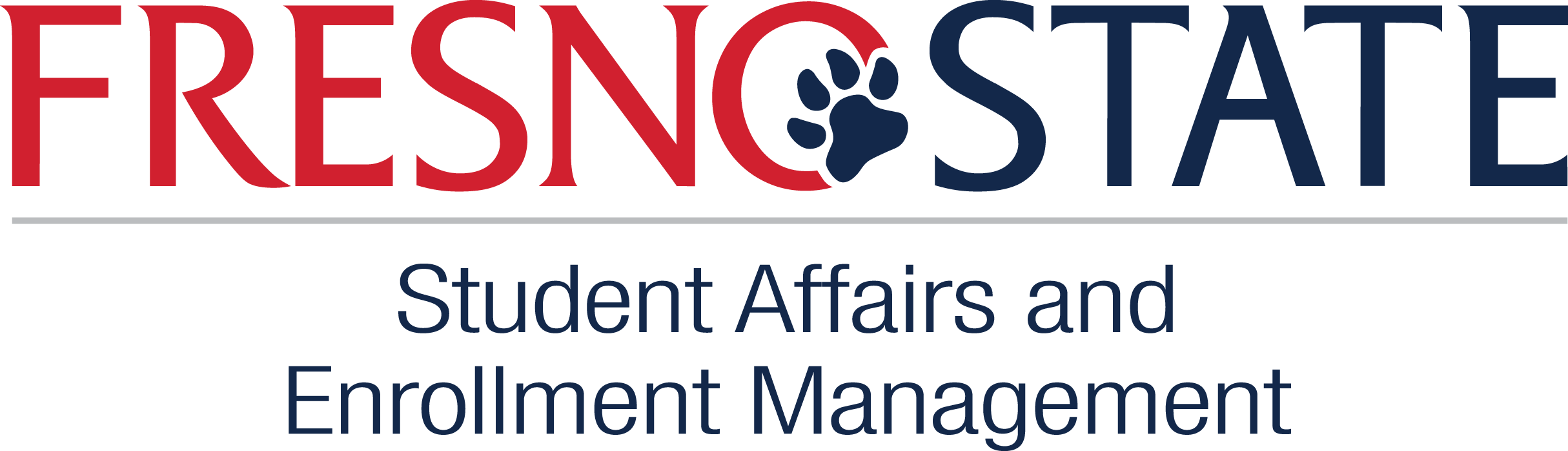 Red and Blue Fresno State Student Affairs and Enrollment Management Logo